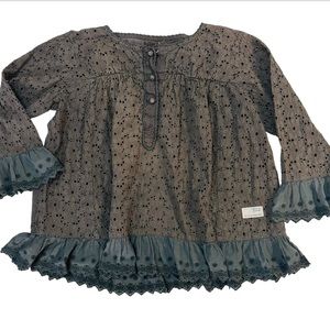 ODD MOLLY Embroidered bell sleeves Women Gray Long Sleeve Blouse Size 1= 6